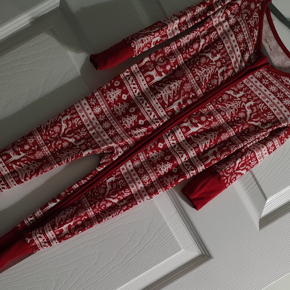 Little Sleepies Red and White Patterned Holiday Zippy